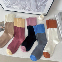 5 Pairs Colorblock Socks Breathable Mid Tube Women's Stockings