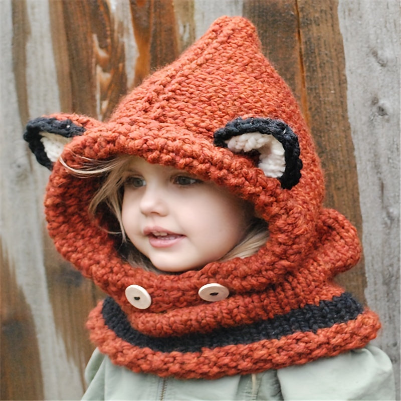 Hand-Woven Grey Fox Hat for Children 2-5 Years