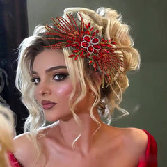 Red Rhinestone Bridal Hair Comb Bridesmaid Headpiece