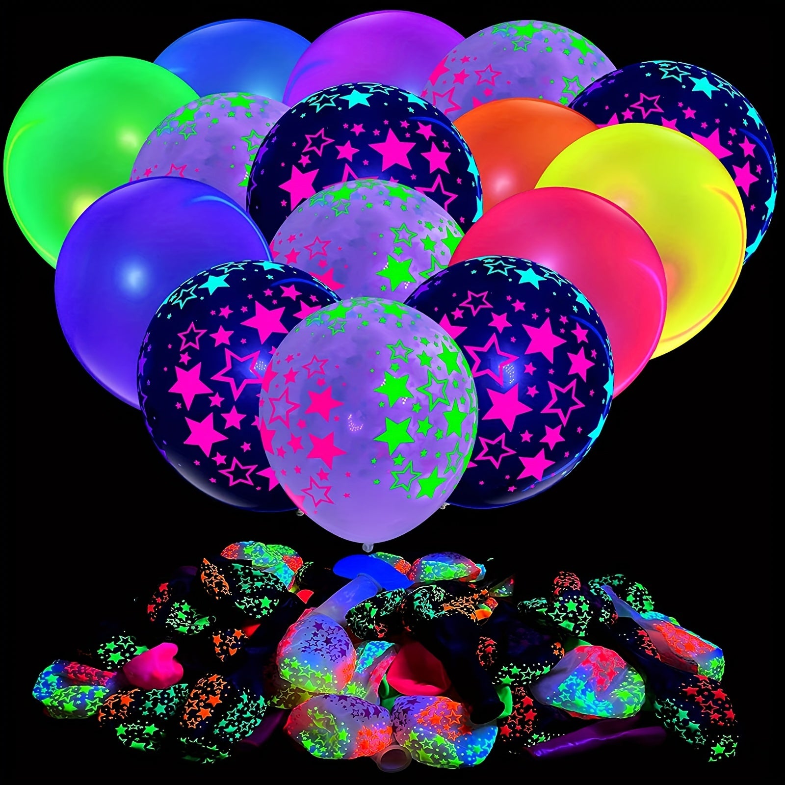 60pcs UV Neon Balloons Glow Balloons 12'' UV Polka Dot Blacklight Balloons