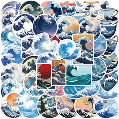 50pcs Ukiyo e Series Sea Wave Stickers Waterproof DIY