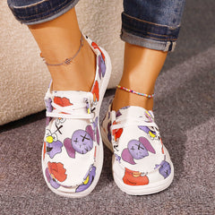 Women's Cartoon Printed Flat Shoes Casual Slip On Canvas Shoes