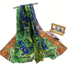 Vintage Green Flower Plant Silk Scarf Print