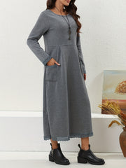  Lace Sleeve Maxi Dress with Pockets