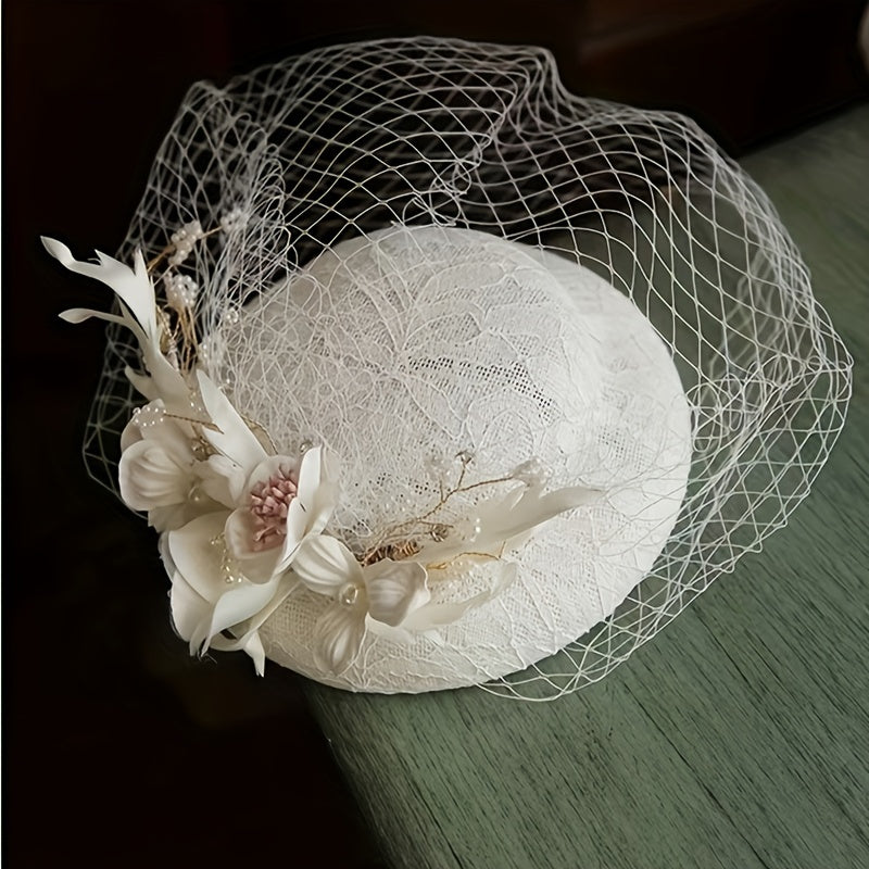 French Style Fascinator Hat Mesh Flower Beret Women
