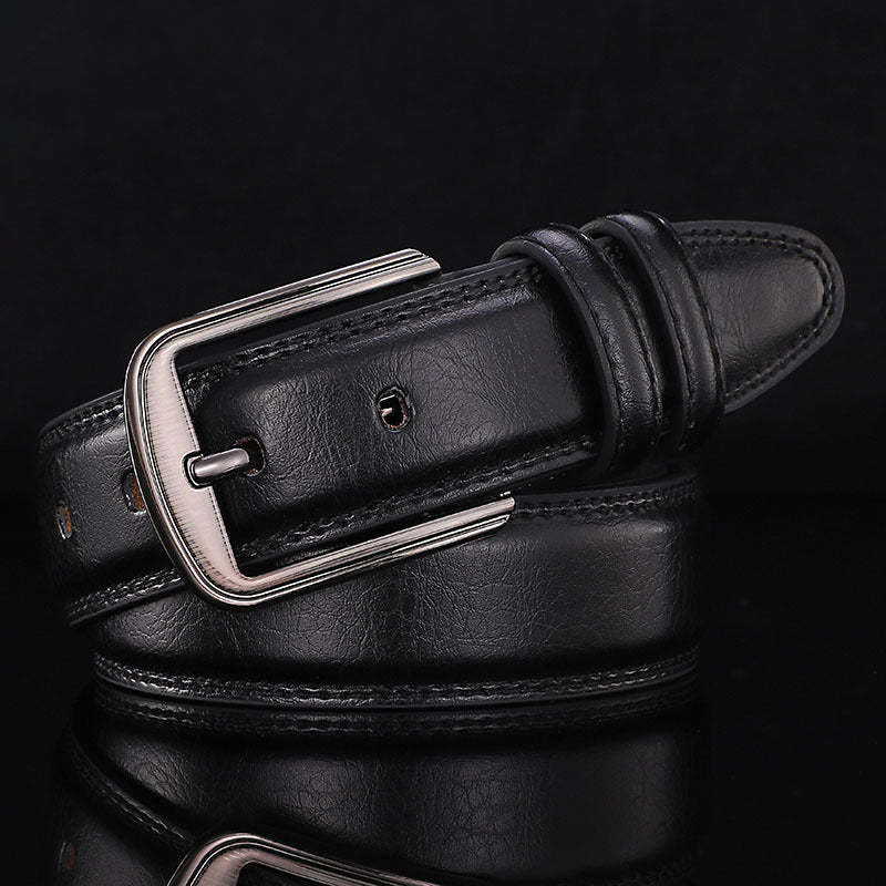Men's Leather Belt with Square Buckle
