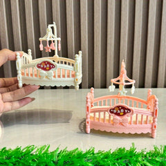 Plastic Dolls House Cradle Bed with Pastel Colors & Intricate Lace Patterns