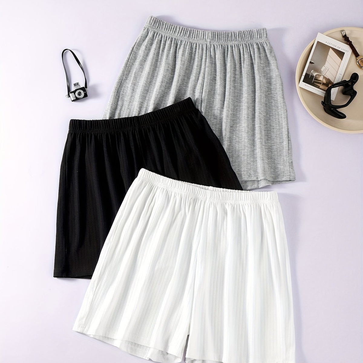 Casual Solid Ribbed Shorts Women's Clothing