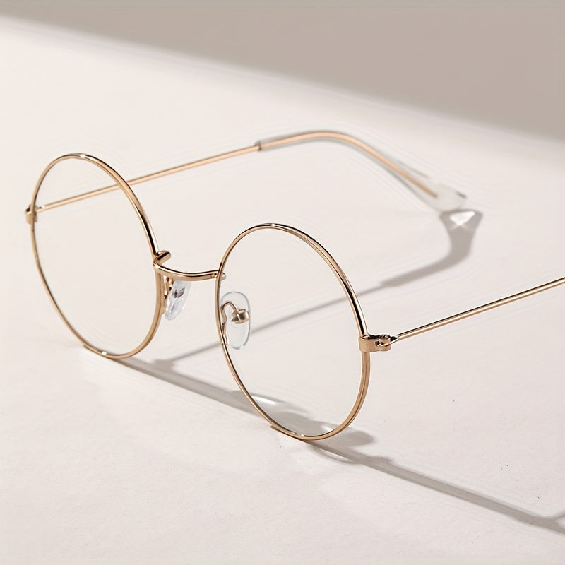 Round Metal Frame Clear Lens Glasses Anti Light Eyewear