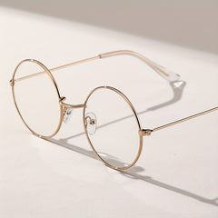 Round Metal Frame Clear Lens Glasses Anti Light Eyewear