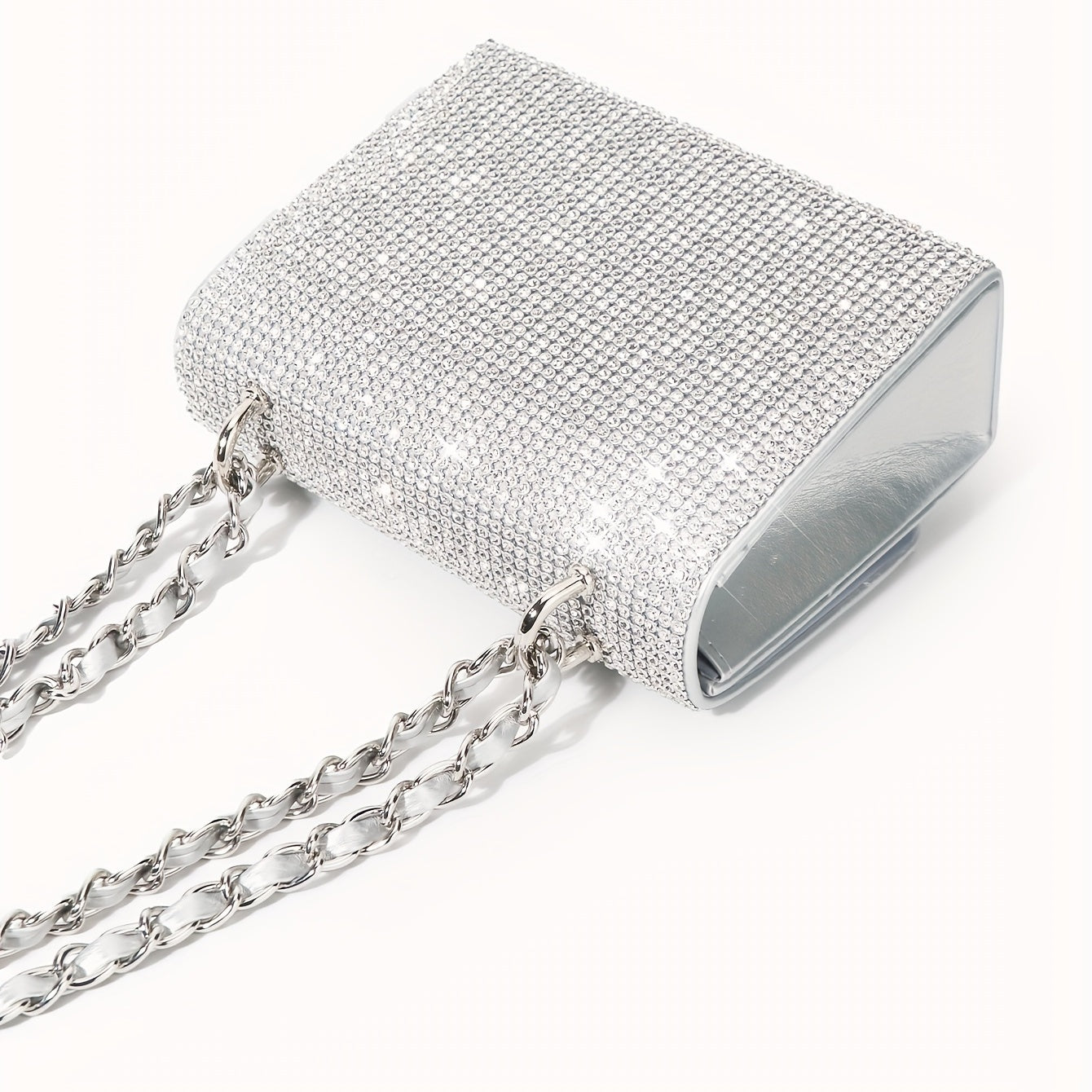 Glitter Chain Evening Bag for Party, Rhinestone Square Flap Bag
