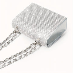 Glitter Chain Evening Bag for Party, Rhinestone Square Flap Bag