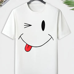 Men's Smile Print T shirt Active Comfy Slightly Stretch Crew Neck Tee