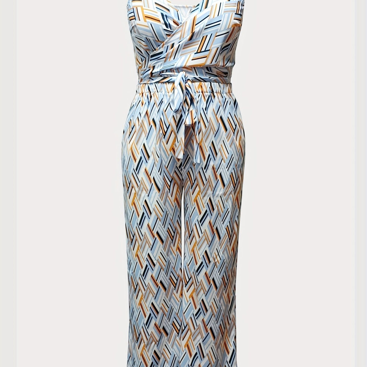  Basketweave Print Cami Top & Wide Leg Pants Set