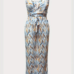  Basketweave Print Cami Top & Wide Leg Pants Set