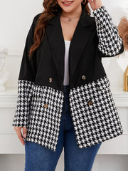  Houndstooth Lapel Collar Blazer Women's Plus Business Casual Blazer