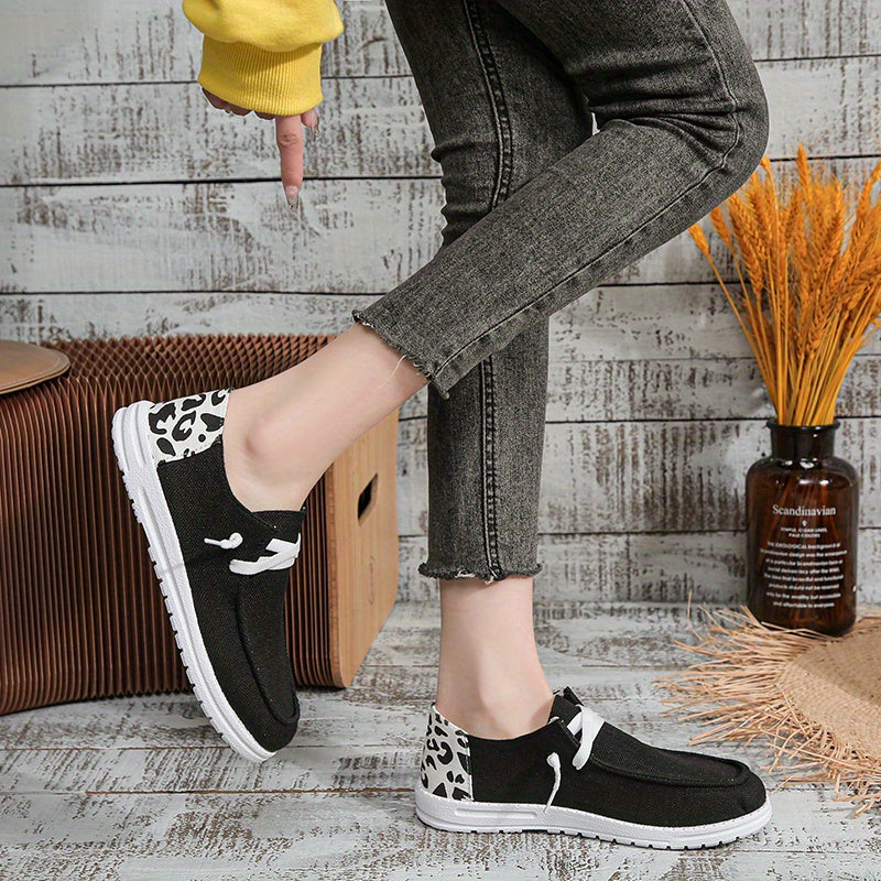 Leopard Print Canvas Shoes Lace Up Lightweight Walking Shoes