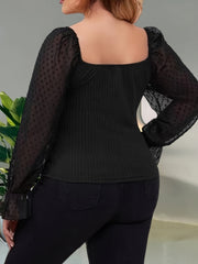  Casual Blouse Solid Dot Lantern Sleeve Top