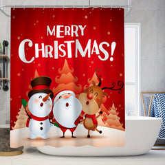Christmas Snowman Red Shower Curtain Set