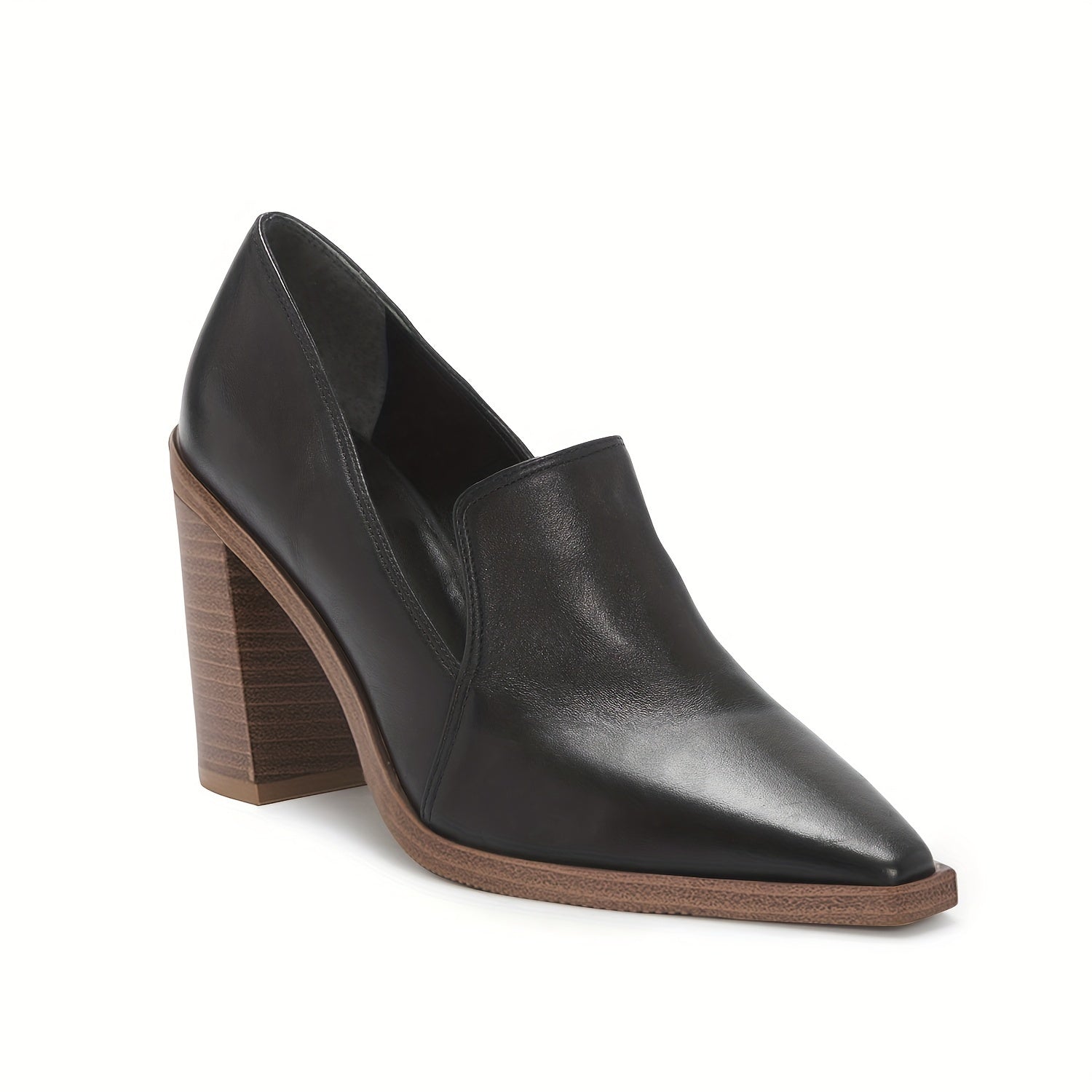 Women's Chunky High Heels Pointed Toe Loafers