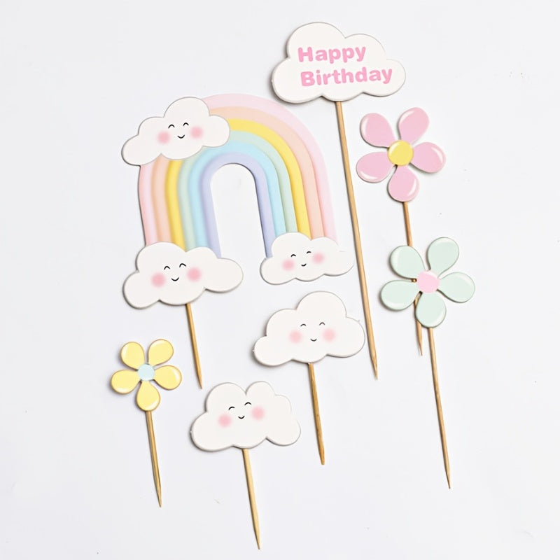 Rainbow Flower Birthday Cake Topper Baking Decoration