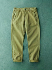 Men's Khaki Cotton Cuffed Slacks Vintage Style Slim Fit Dress Pants