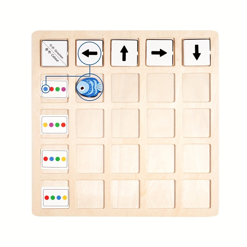 Educational Wooden Fish Puzzle Toy - Learn Directions and Colors