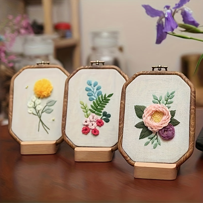 Floral Octagonal Embroidery Kit for Beginners - Cross Stitch Craft Kit