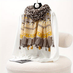 TWOSUN Boho Stripe Scarf Tassel Shawl Sunproof Turban