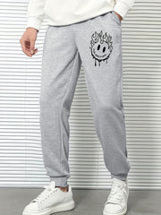 Men's Fire Happy Face Sports Pants Casual Jogging Trousers
