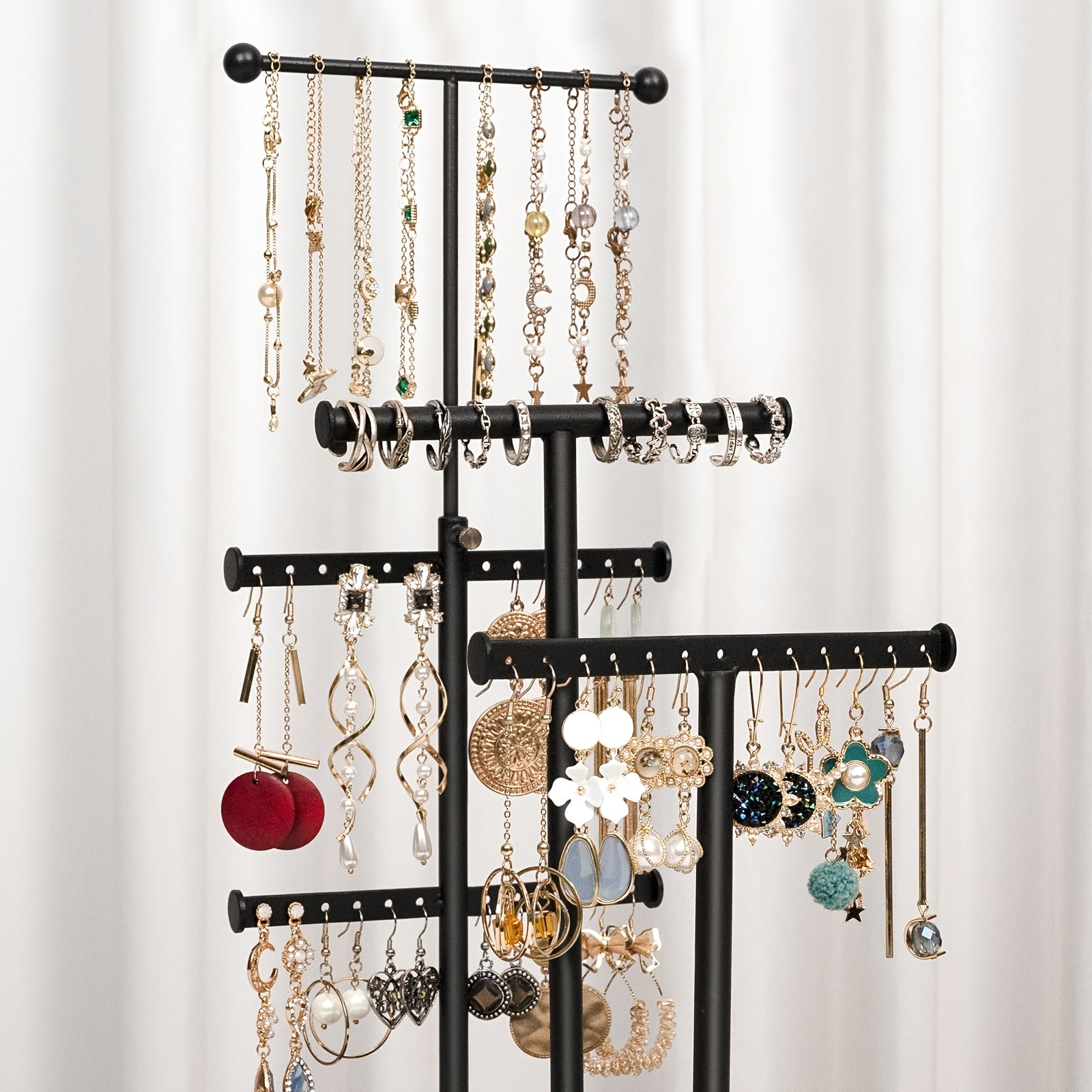Emfogo Earring Organizer Triple Rods 5 Layer Jewelry Holder Stand