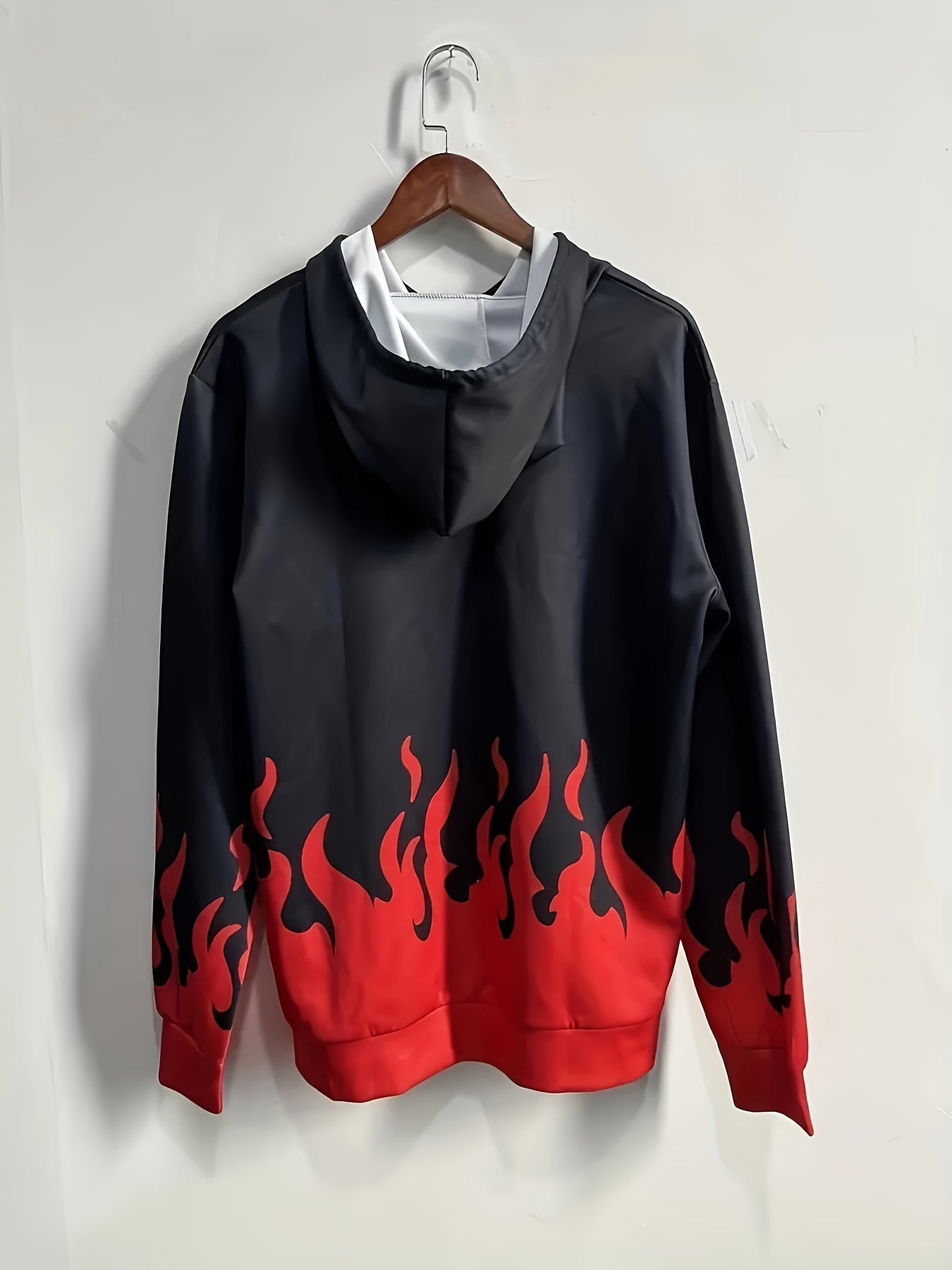 Flame Print Hoodies Men Graphic Hoodie Loose Pullover