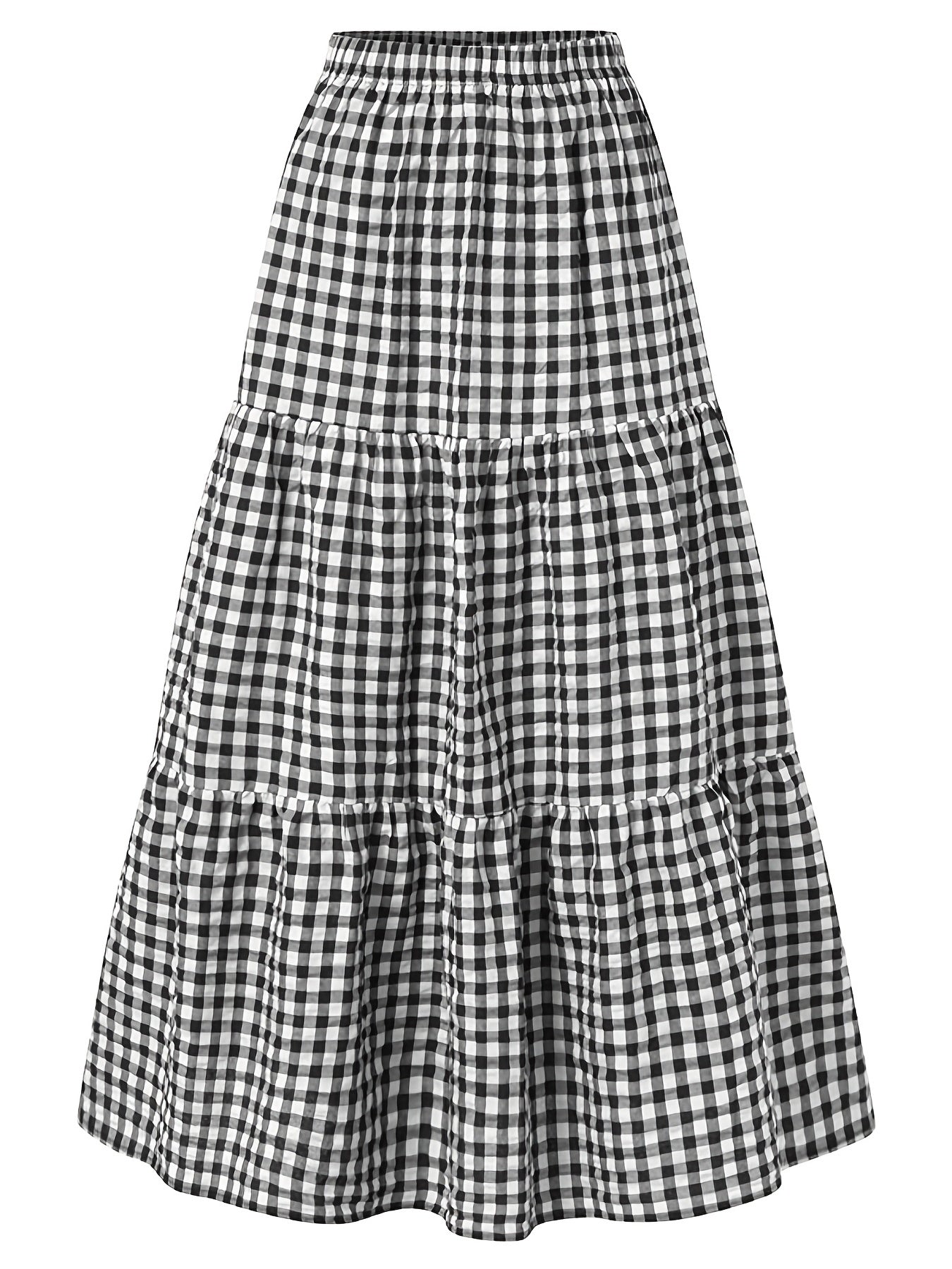  Gingham Print High Rise Maxi Skirt Women's Plus