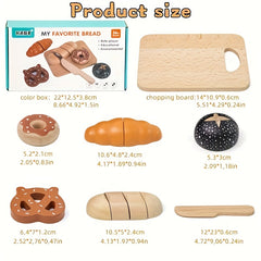 13pcs Wooden Bread Cutting Board Role Playing and Family Interaction