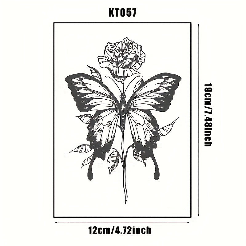Butterfly & Flower Pattern Temporary Tattoo Waterproof Long Lasting Tattoo
