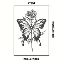 Butterfly & Flower Pattern Temporary Tattoo Waterproof Long Lasting Tattoo