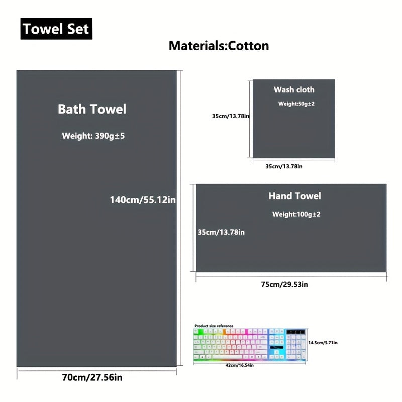 3pcs Pure Cotton Towel Set Bath Square Face Household Absorbent Quick Drying