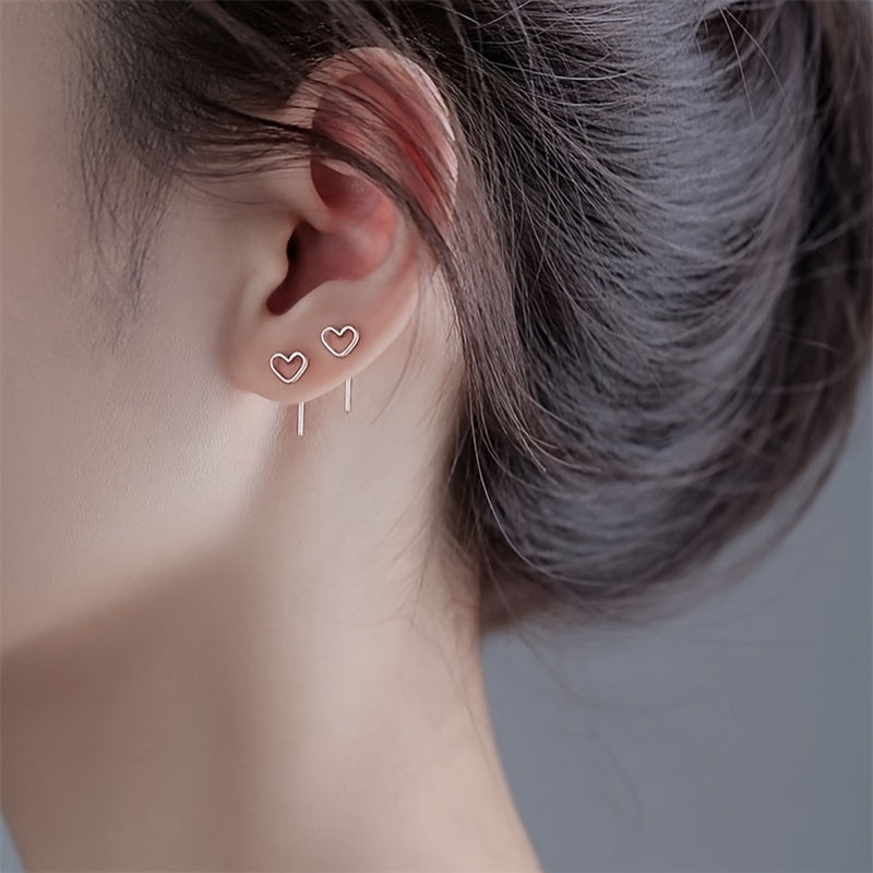 Hollow Heart Minimalist Stud Earrings Silver Plated Post Jewelry