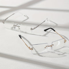 2 Pack Men's Metal Rimless Casual Sunglasses Flat Lens