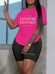  Slogan Print Short Sleeve Top & Shorts Set