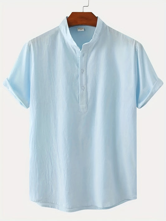 Men's Casual Cotton Short Sleeve Shirt for Summer Vacation