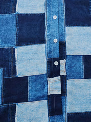  Denim Print Button Up Oversized Shirt