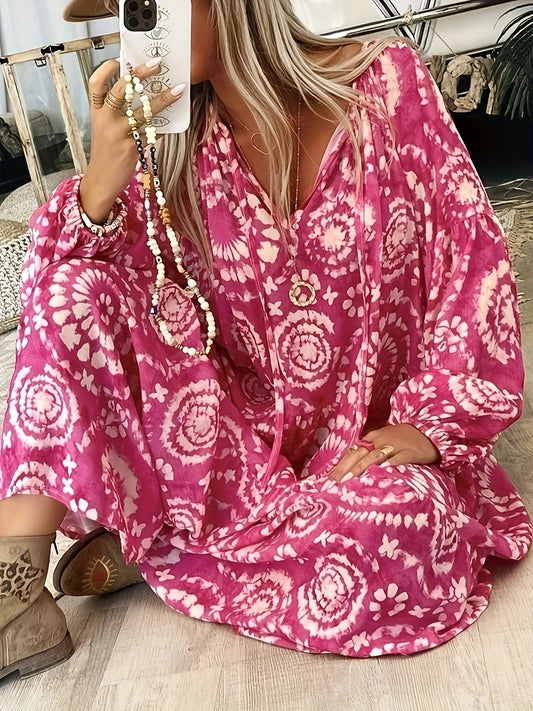  Tie Dye Lantern Sleeve Maxi Dress