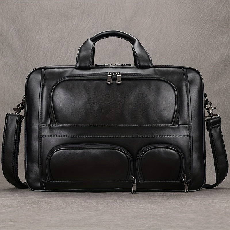 Vintage Leather Briefcase Large Capacity Business Bag Brown