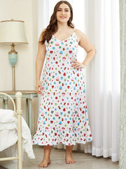  Mushroom & Deer Print Ruffle Trim Sleep Dress