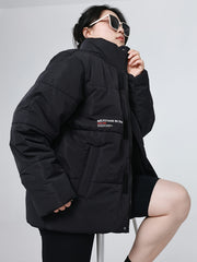 Women's Letter Print Puffer Jacket Windproof Down Winter Coat