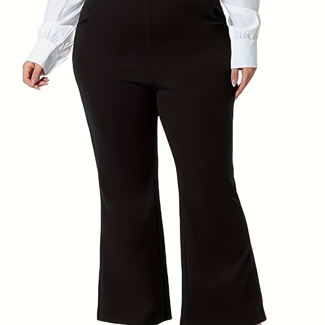  Solid High Rise Flared Leg Trousers