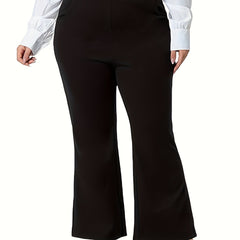  Solid High Rise Flared Leg Trousers