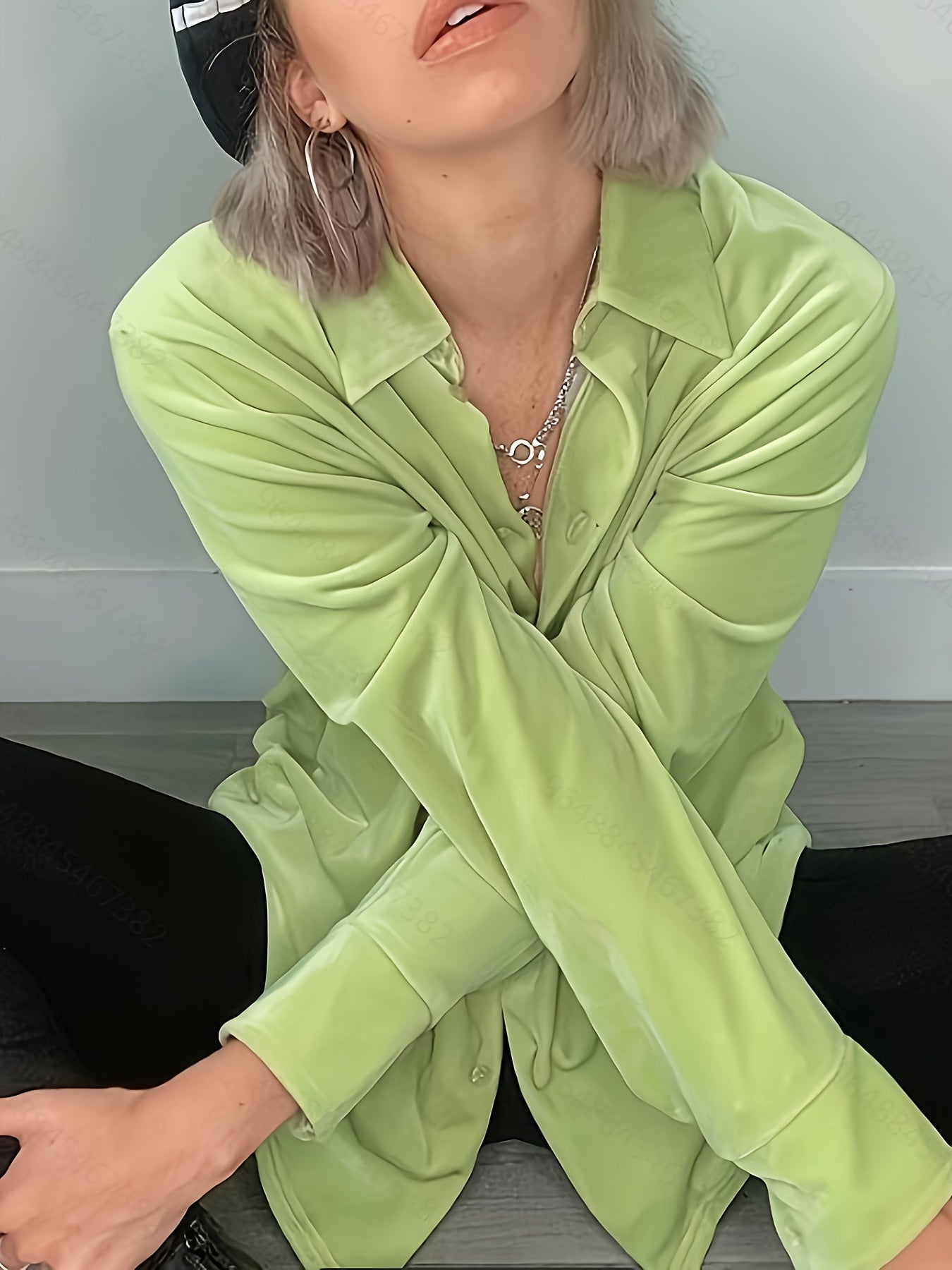  Velvet Long Sleeve Collar Shirt Top