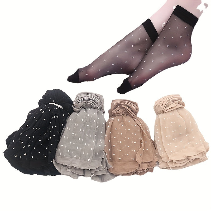 Girls Dot Transparent Silk Crew Socks for Summer